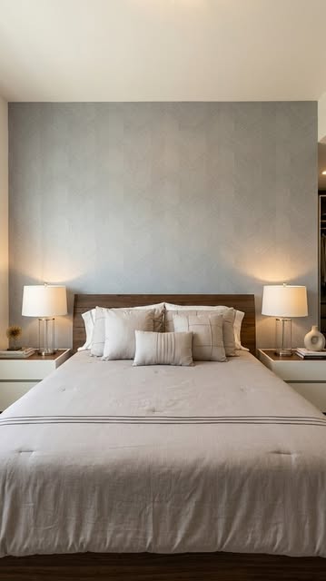 Soft blue wallcovering bedroom